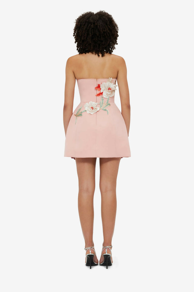 Leo Lin Rosario Appliqué Bustier Mini Dress - Peony Print - 12 / Pink - Dresses