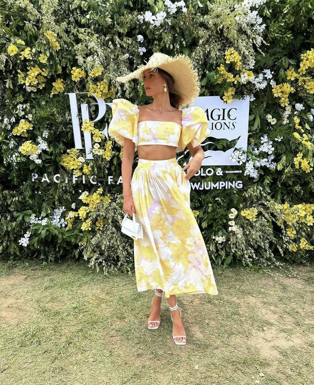 Leo Lin Simone Puff Top and Elina Pleated Midi Skirt - Outfit Sets