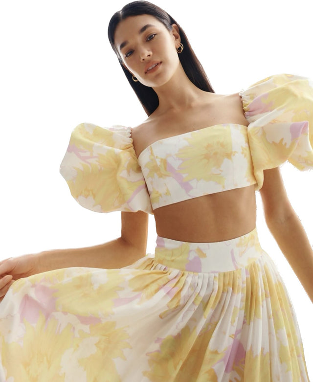 Leo Lin Simone Puff Top and Elina Pleated Midi Skirt - Outfit Sets
