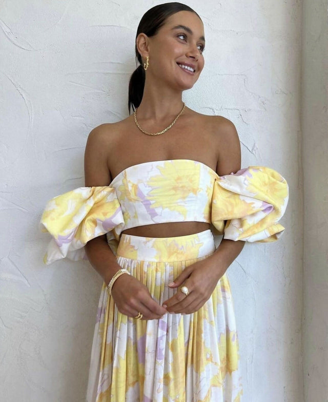 Leo Lin Simone Puff Top And Elina Skirt In Jasmine Print - Outfit Sets
