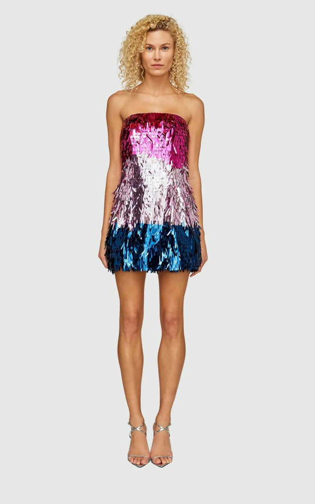 Leo Lin Stefani Sequin Strapless Mini Dress - Nightfall - 6 / Multi - Dresses