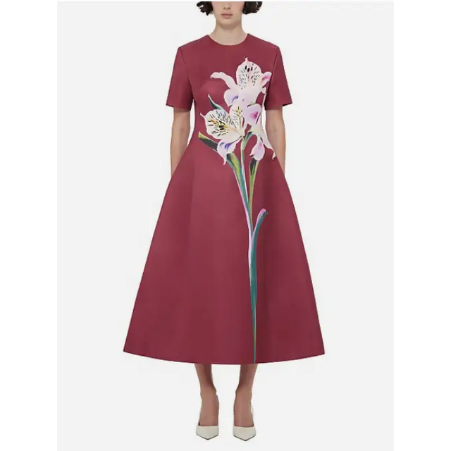 Leo Lin The Caroline Short Sleeve Midi Dress Burgundy Sizes 12,14,16 - Dresses