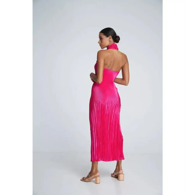 L’Idee Soiree Pleated Halter Gown Punch Hot Pink Size AU 12 - 12 / Pink - Dresses