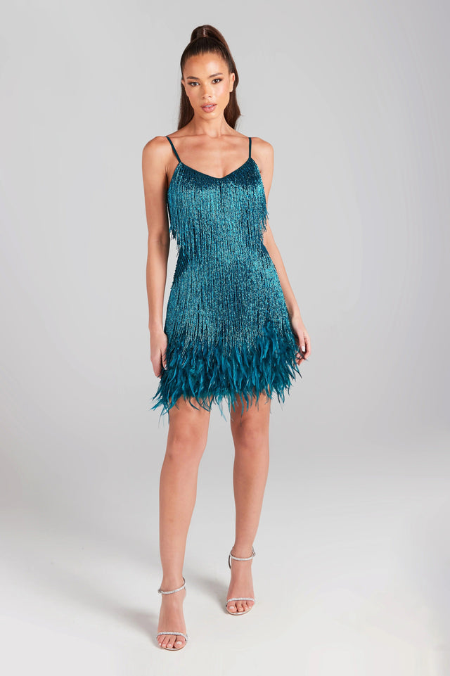 Lottie Teal Dress / Size 8 / Custom Made (Like Nadine Merabi) - 8 / Blue - Dresses