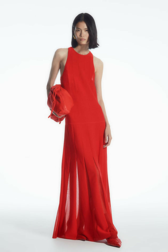 LTK Cos Pleated Racer Neck Maxi Dress - 8 / Red - Dresses