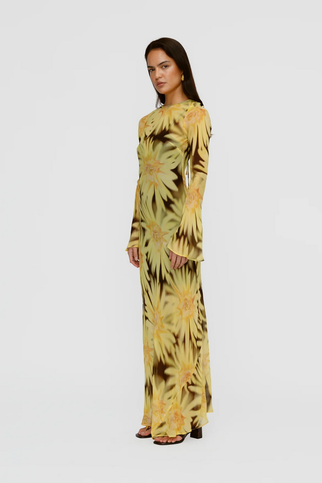 The Wolf Gang Lottie Maxi Dress Chocolate Sunflower