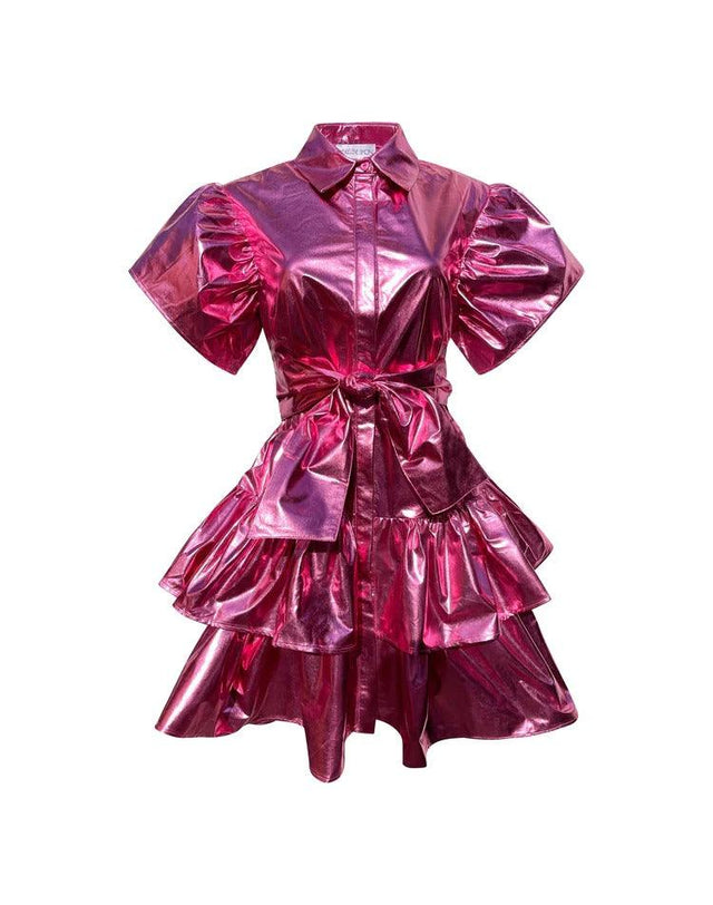 Madeleine Simon Studio Dragon Fire Pink Metallic Mini Dress - Passion For Fashion