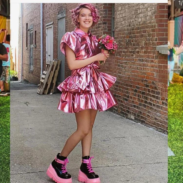 Madeleine Simon Studio Dragon Fire Pink Metallic Mini Dress - Passion For Fashion