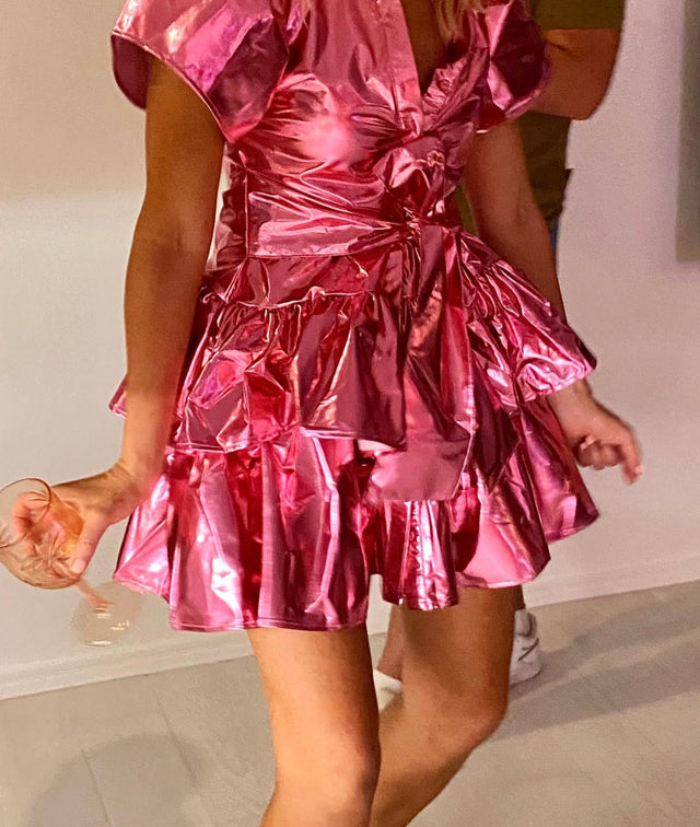 Madeleine Simon Studio Dragon Fire Pink Metallic Mini Dress - Passion For Fashion