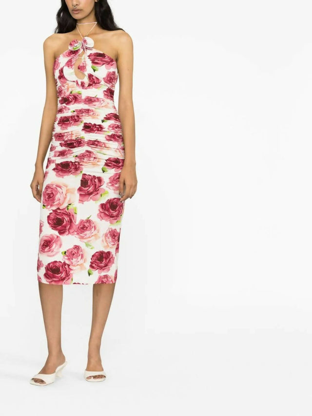 Magda Butrym - Magda Butrym Appliqued Ruched Cutout Floral Midi Dress
