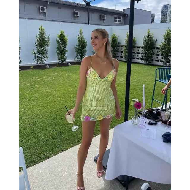 Majorelle Cal Embellished Mini Dress - 6 / Green - Dresses