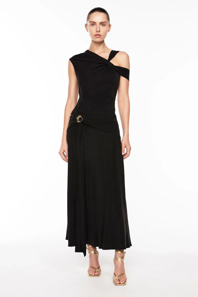 Manning Cartell Dial It Up Drape Midi Dress in Black Size 6 - 6 / Black - Dresses