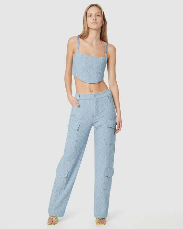Manning Cartell Quilted Denim Corset and Cargo Pant Set Blue Size AU 4 - 4 / Blue - Outfit Sets