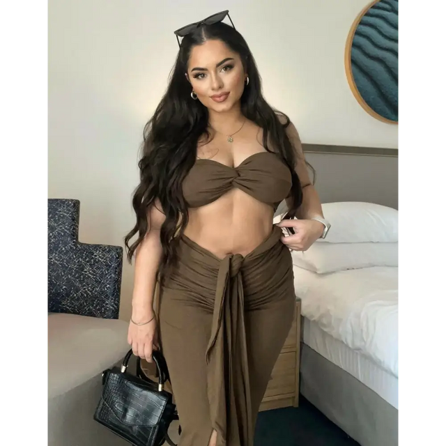 Mars The Label ‘The Knot’ Bandeau Set - L / Brown - Dresses