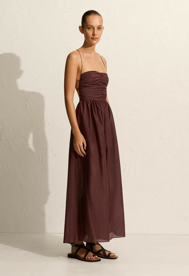 Matteau Gathered Lace Up Dress - 6 / Brown - Dresses