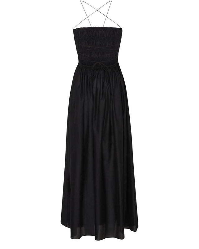 Matteau Shirred Lace-Up Dress - 8 / Black - Dresses
