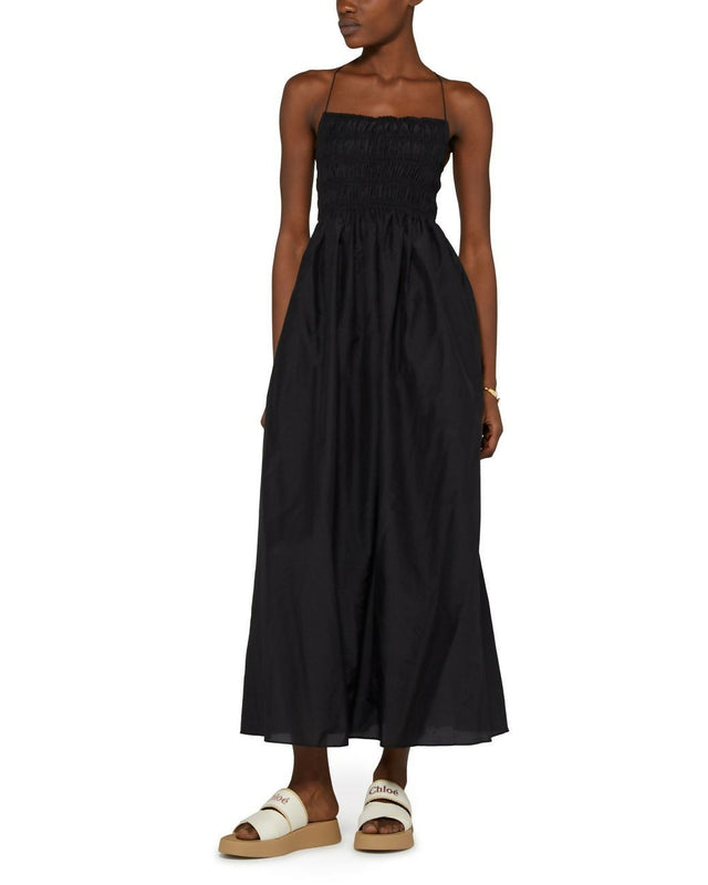 Matteau Shirred Lace-Up Dress - 8 / Black - Dresses