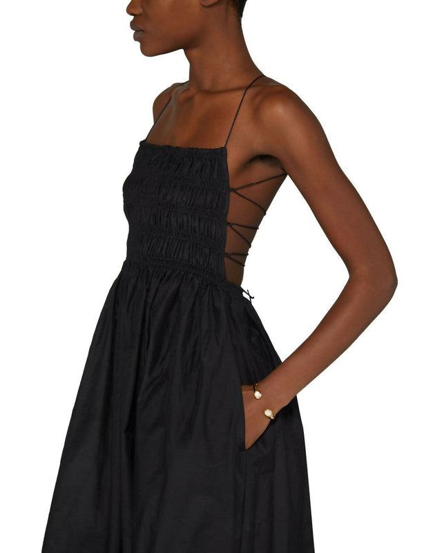 Matteau Shirred Lace-Up Dress - 8 / Black - Dresses