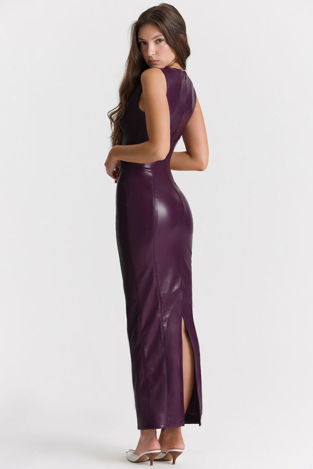 House of CB Sahara Vegan Leather Maxi Dress Merlot
