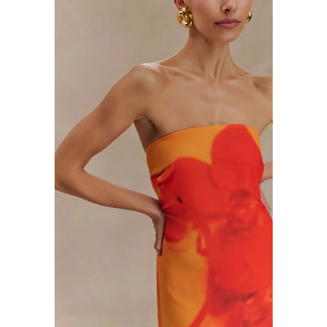Meshki Amaya Strapless Dress Koi Orchid Print Size 10 - 10 / Orange - Dresses