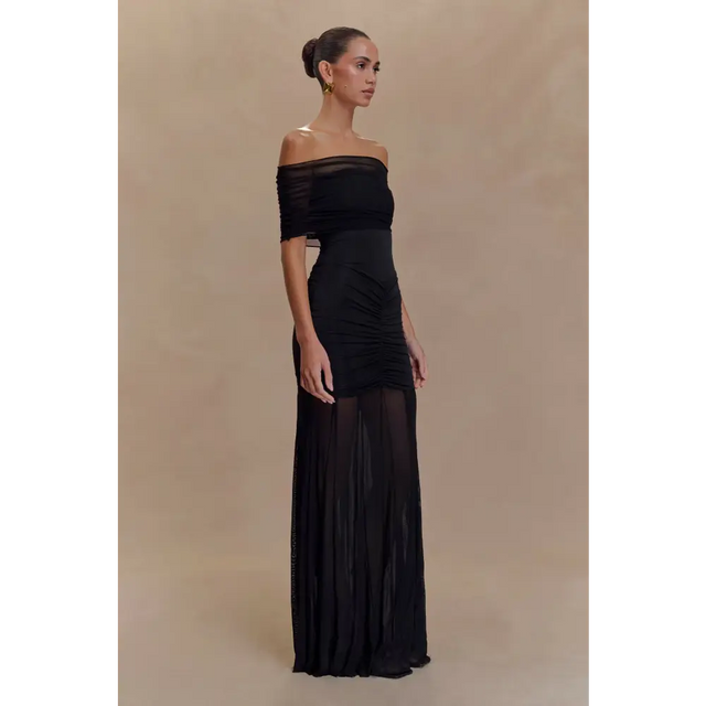Meshki Caspian Slink Mesh Off Shoulder Black Size 8 - 8 / Black - Dresses