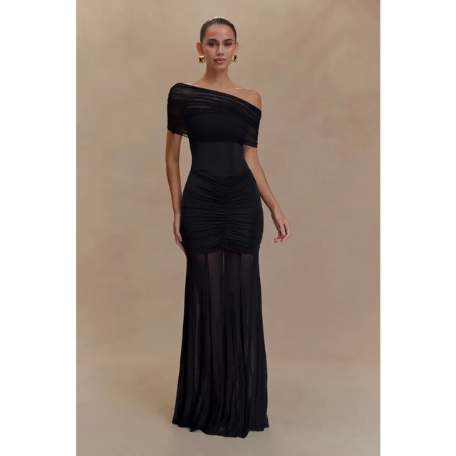Meshki Caspian Slink Mesh Off Shoulder Black Size 8 - 8 / Black - Dresses