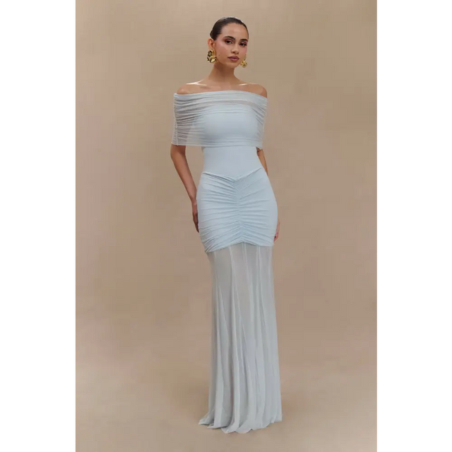 Meshki Caspian Slinky Mesh Off Shoulder Dress Blue Size 8,10 - Dresses