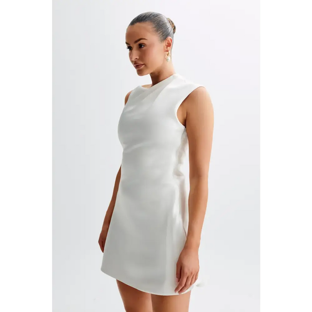 Meshki - Granger Satin Structured Mini Dress - White - 14 / White - Dresses