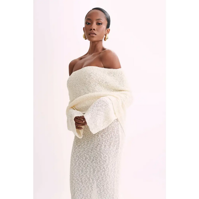 Meshki Marisol Off Shoulder Boucle Maxi Dress - Ivory - 12 / White - Dresses