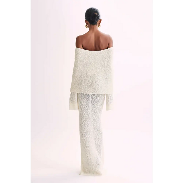 Meshki Marisol Off Shoulder Boucle Maxi Dress - Ivory - 12 / White - Dresses