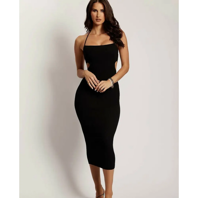 Meshki ‘Morgan’ Ribbed Halter Midi - XS / Black - Dresses