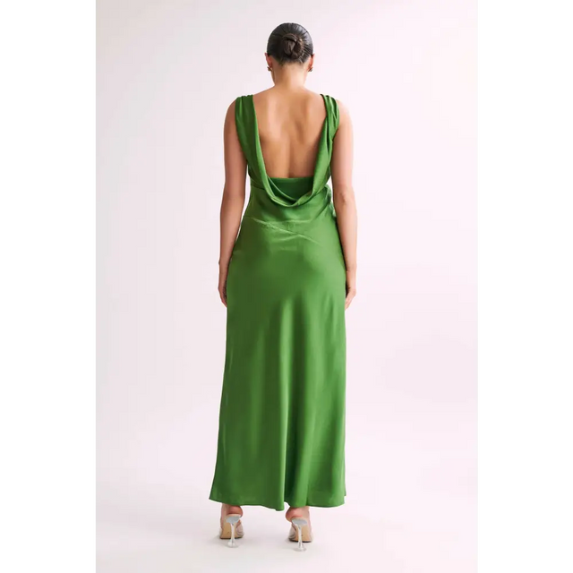 Meshki Nadia Maxi Satin Cowl Back Dress - 12 / Green - Dresses