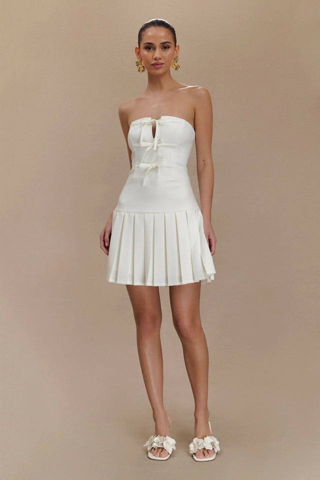 Meshki Naya Pleated Mini Dress - 12 / White - Dresses