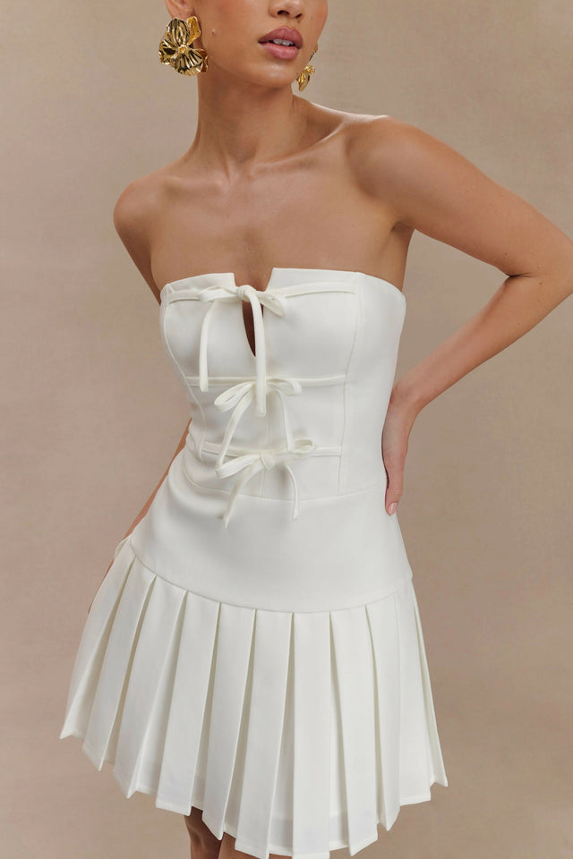 Meshki Naya Pleated Mini Dress - 12 / White - Dresses