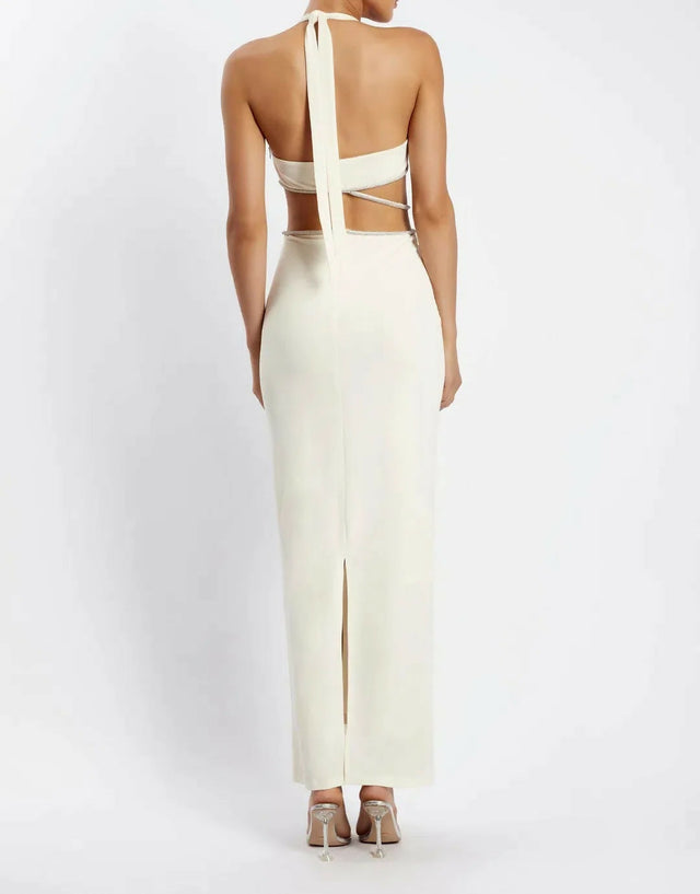 Meshki Nicha Diamonte Cut Out Dress in Bone - 10 / White - Dresses