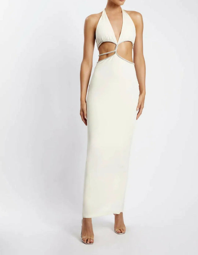 Meshki Nicha Diamonte Cut Out Dress in Bone - 10 / White - Dresses