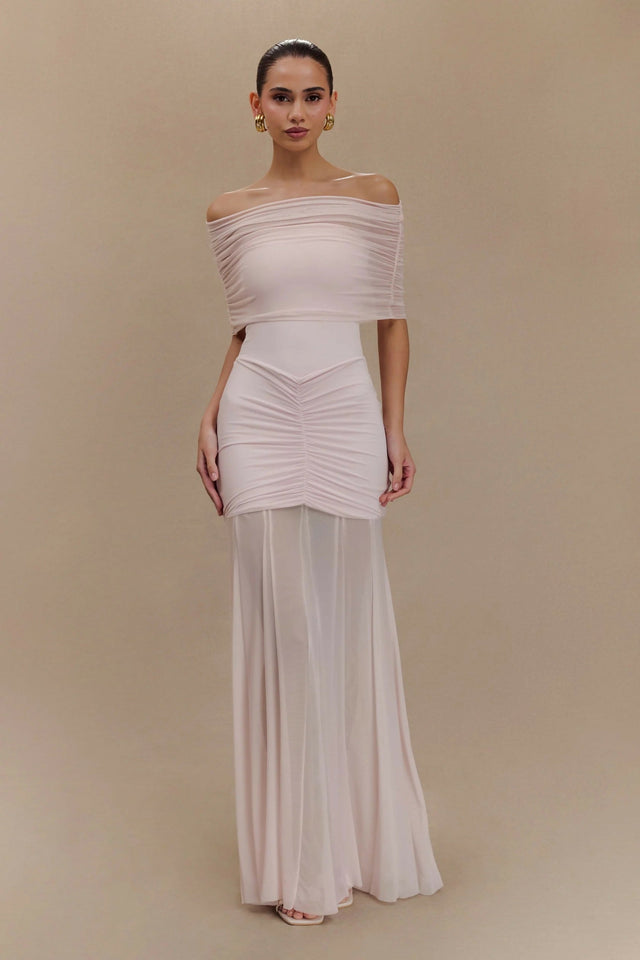 Meshki Slinky & Mesh Off-Shoulder Maxi - 6 / Pink - Dresses