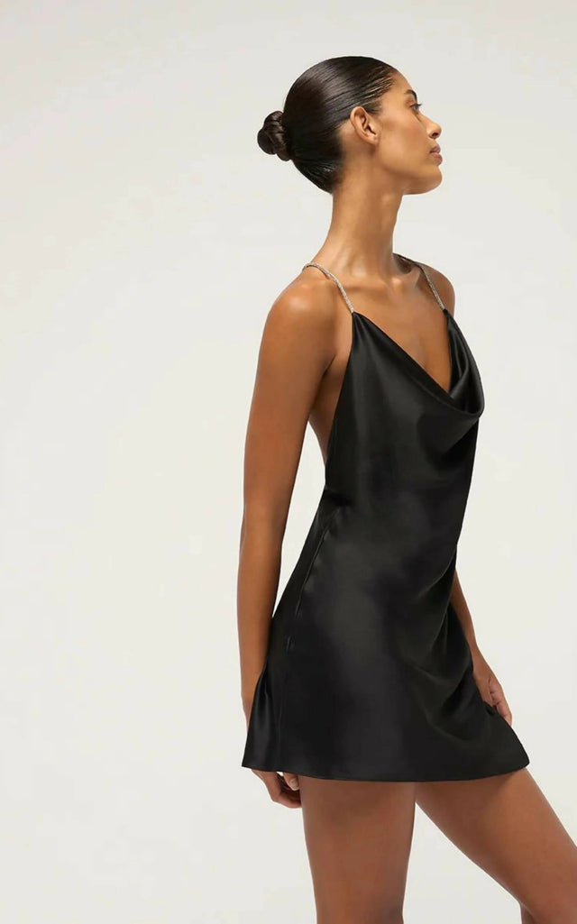 Michael Lo Sordo Nicole Drape Bias Mini Dress Black - 6 / Black - Dresses