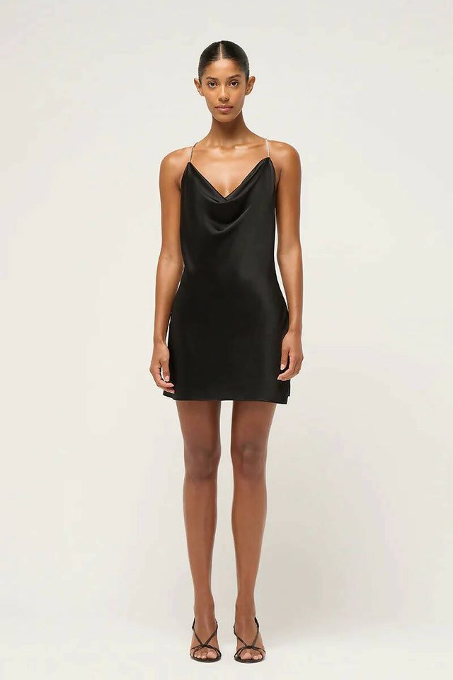 Michael Lo Sordo Nicole Drape Bias Mini Dress Black - 6 / Black - Dresses
