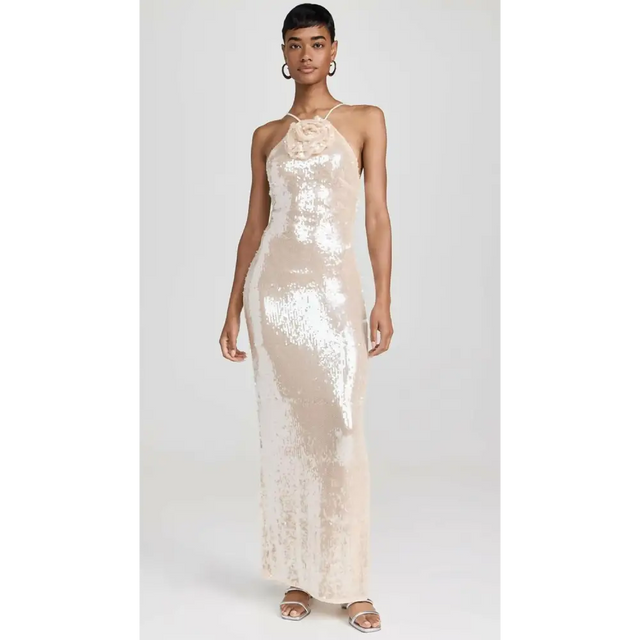 Misha Collection Allegra Sequin Maxi Dress Champagne Size 8 - 8 / Pink - Dresses