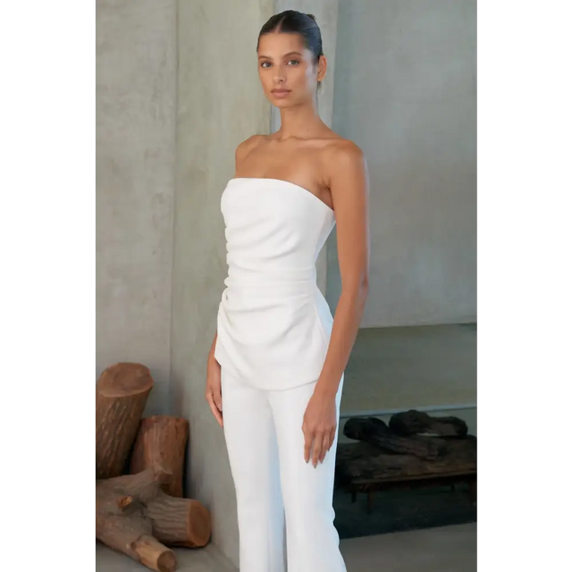 Misha Collection ‘Bronte’ Bonded Crepe Ivory Jumpsuit - S / White - Dresses