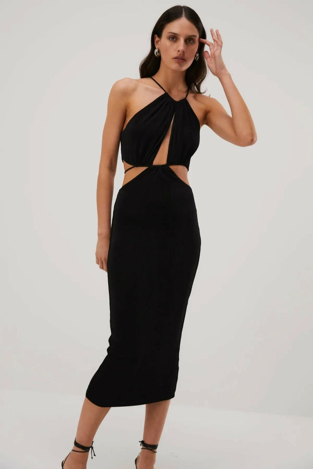 Misha Collection Zeke Slinky Jersey Midi Dress - 8 / Black - Dresses