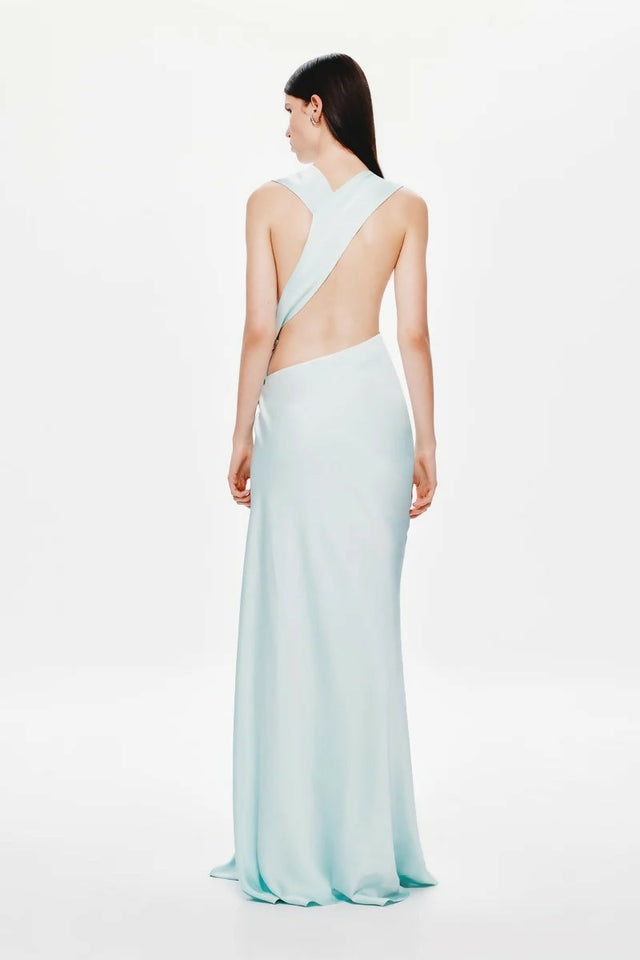 Misha Harlow Satin Maxi Dress Ice Blue - Dresses