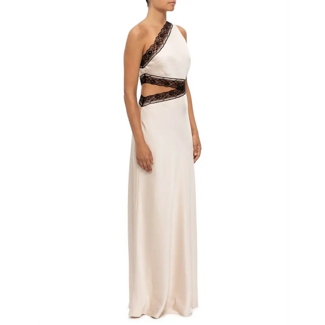 Misha Jillian Satin Maxi Dress in Pink Champagne/Black Size 8 - 8 / White - Dresses