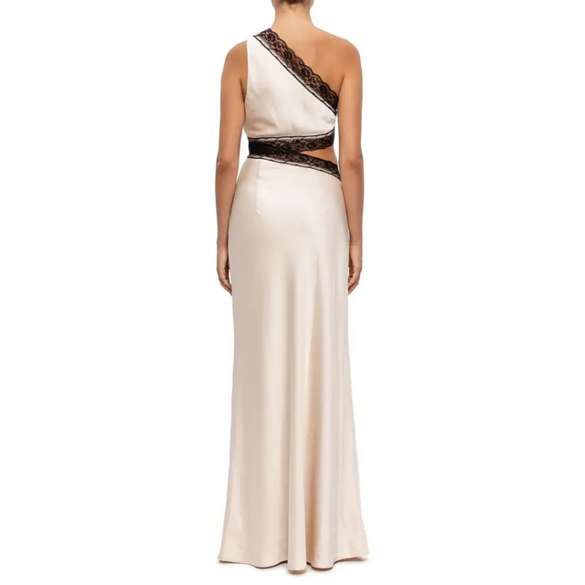 Misha Jillian Satin Maxi Dress in Pink Champagne/Black Size 8 - 8 / White - Dresses