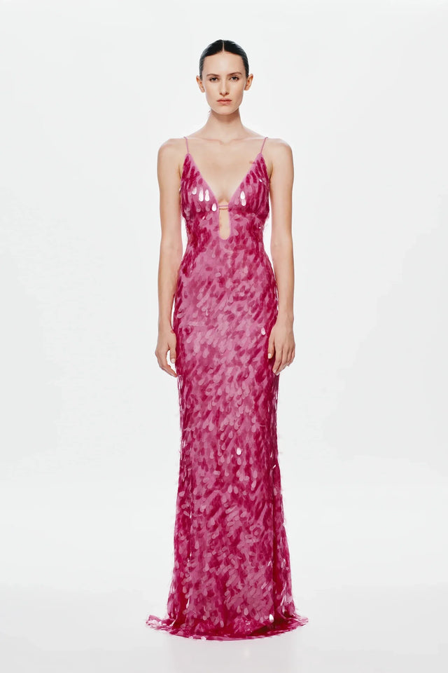 Misha Sapphire Sequin Maxi Dress Fuchsia Pink Size XXS / AU 4 - 4 / Pink - Dresses