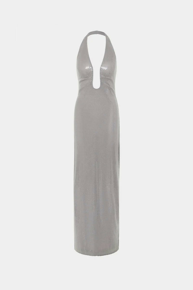 MISHA The Alusia Sequin Maxi Dress - 8 / Silver - Dresses