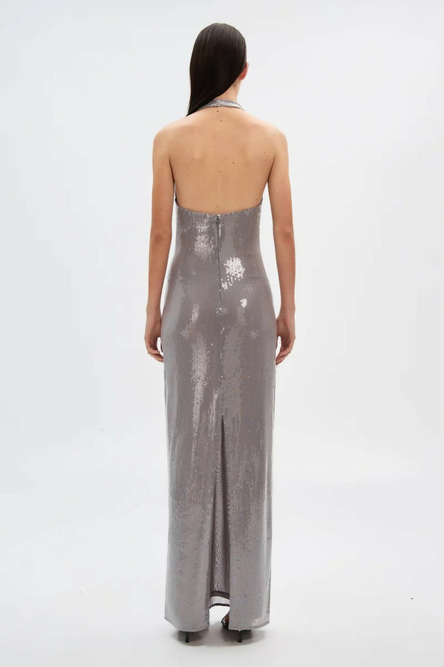 MISHA The Alusia Sequin Maxi Dress - 8 / Silver - Dresses