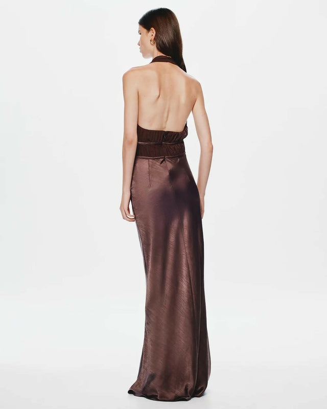 Misha The Celine Satin Maxi Dress Umber Brown Size 10 - 10 / Brown - Dresses
