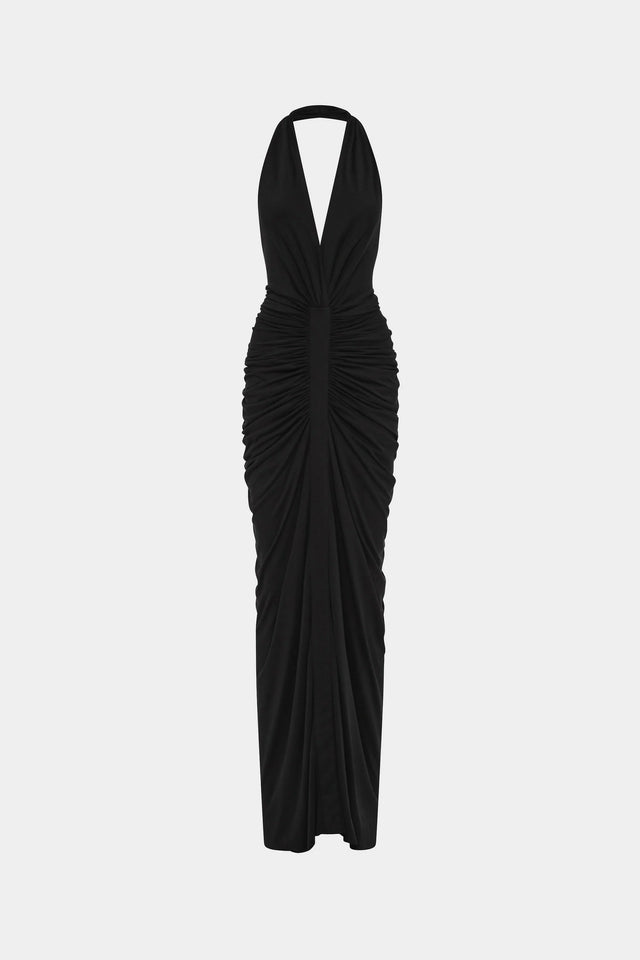 MISHA Venus Gathered Cupro Dress Black - 6 / Black - Dresses